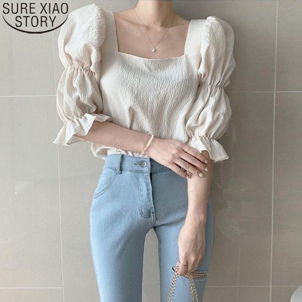 women's blouses & shirts 2021 summer puff sleeve chiffon sweet square collar shirring blouse french chic women elegant shirt blusas 13, White
women's blouses & shirts 2021 summer puff sleeve chiffon sweet square collar shirring blouse french chic women elegant shirt blusas 13, White
