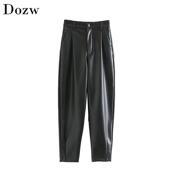 women fashion pu leather black color harem pants pleated elastic waist loose bottoms baggy long length trousers lady pantalon 210515, Black;white
women fashion pu leather black color harem pants pleated elastic waist loose bottoms baggy long length trousers lady pantalon 210515, Black;white