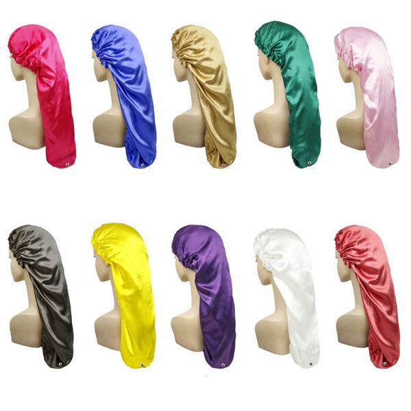 long satin soft elastic bonnet sleep caps for women girl solid color hair care bath beanie night hat fashion accessories, Blue;gray
long satin soft elastic bonnet sleep caps for women girl solid color hair care bath beanie night hat fashion accessories, Blue;gray