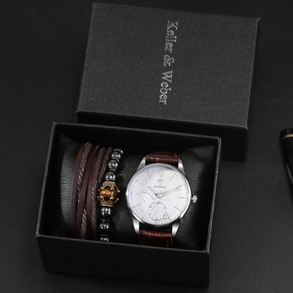 wristwatches business men's quartz wristwatch bracelet set bead chain leather rope strap, Slivery;brown
wristwatches business men's quartz wristwatch bracelet set bead chain leather rope strap, Slivery;brown