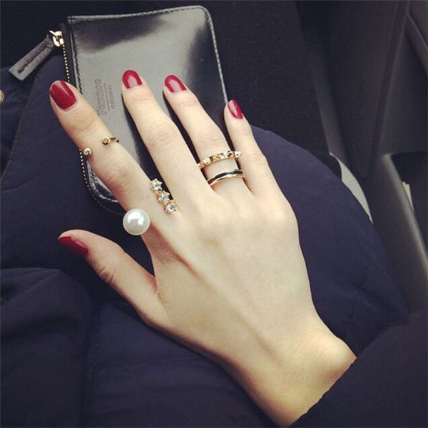 chaopai street snap open rivet joint artificial pearl full diamond three piece ring set, Black
chaopai street snap open rivet joint artificial pearl full diamond three piece ring set, Black