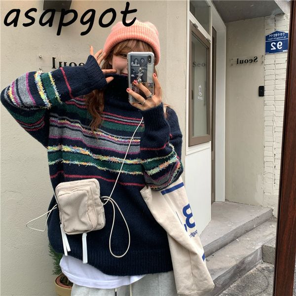 winter thick loose casual turtleneck striped pullovers sweater women retro contrast color knitted long jacket pull femme 210429, White;black
winter thick loose casual turtleneck striped pullovers sweater women retro contrast color knitted long jacket pull femme 210429, White;black
