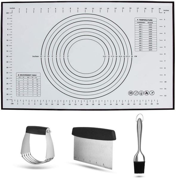 stainless steel pastry cutter set includs blender dough scraper brush silicone baking mat for kitchen tools &
stainless steel pastry cutter set includs blender dough scraper brush silicone baking mat for kitchen tools &