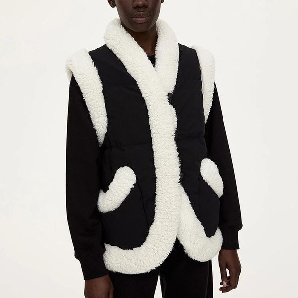 women's vests floy fashion winter v neck women elegant plush patchwork wide shoulders coats pockets slim cotton ladies, Black;white
women's vests floy fashion winter v neck women elegant plush patchwork wide shoulders coats pockets slim cotton ladies, Black;white