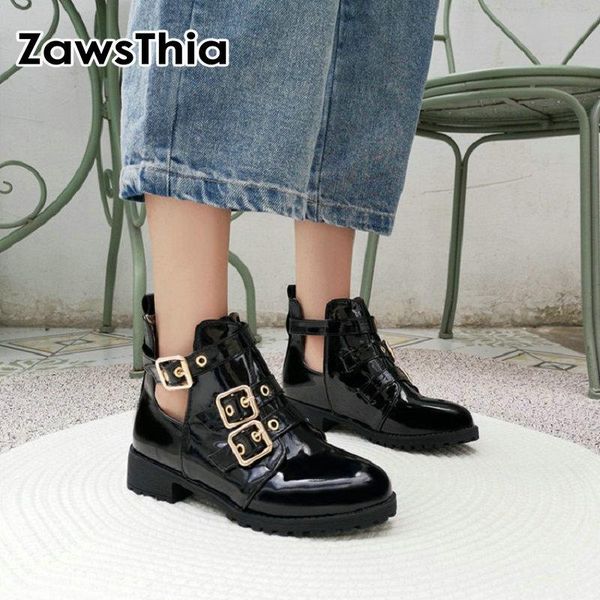 boots zawsthia 2021 winter cut out motorcycle booties patent pu leather black white punk woman ankle with metal buckle strap
boots zawsthia 2021 winter cut out motorcycle booties patent pu leather black white punk woman ankle with metal buckle strap