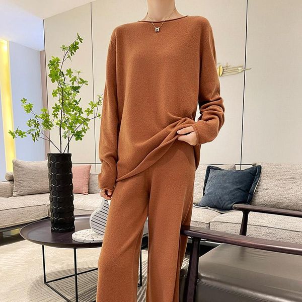 women's two piece pants autumn and winter 100%cashmere wool knitted suit round neck sweater loose casual wide-leg solid color, White
women's two piece pants autumn and winter 100%cashmere wool knitted suit round neck sweater loose casual wide-leg solid color, White