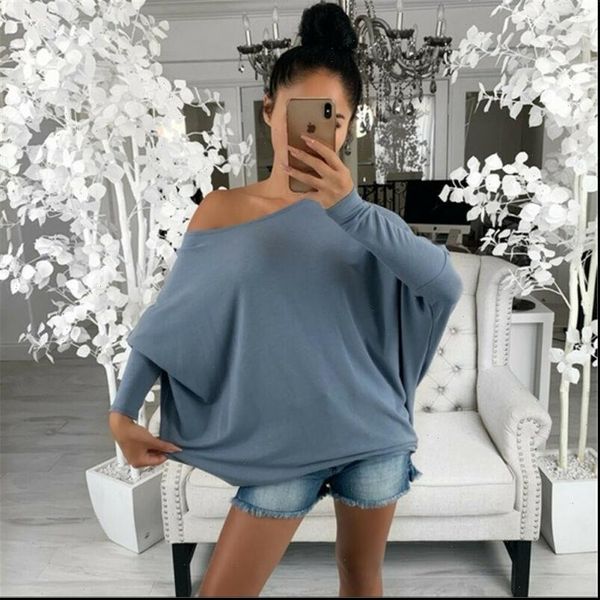 long sleeve casual women shirts off shoulder loose fit pure color blouse slash neck, White
long sleeve casual women shirts off shoulder loose fit pure color blouse slash neck, White