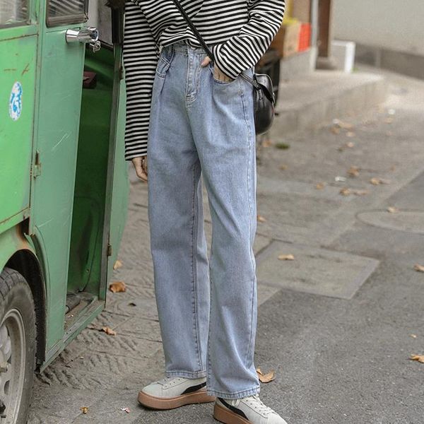retro fashion wash women jeans loose straight cotton denim pants female women's, Blue
retro fashion wash women jeans loose straight cotton denim pants female women's, Blue