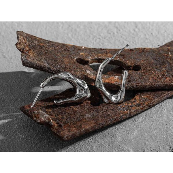 glass city irregular concave convex hook earrings female personality brass ins cool wind, Golden