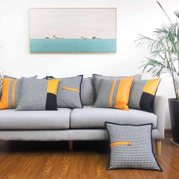 cushion/decorative pillow orange houndstooth pu stitching cushion cover throw pillowcase for home decoration
cushion/decorative pillow orange houndstooth pu stitching cushion cover throw pillowcase for home decoration