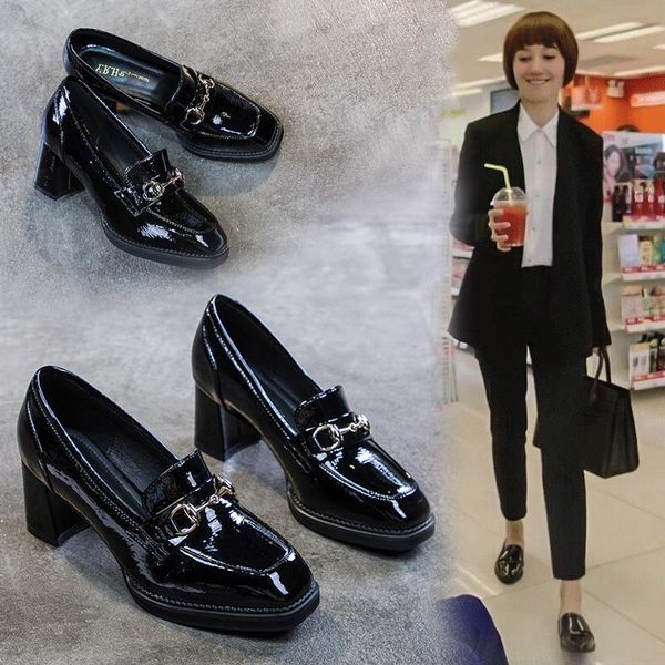 dress shoes high heeled women's bright leather square head small fashion spring and autumn style versatile thick hee, Black
dress shoes high heeled women's bright leather square head small fashion spring and autumn style versatile thick hee, Black