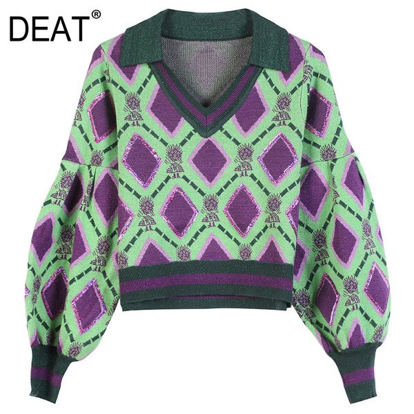 lapel collar long sleeve pullover geometric sequin lantern knitted sweater women spring and autumn gx988 210421, White;black
lapel collar long sleeve pullover geometric sequin lantern knitted sweater women spring and autumn gx988 210421, White;black