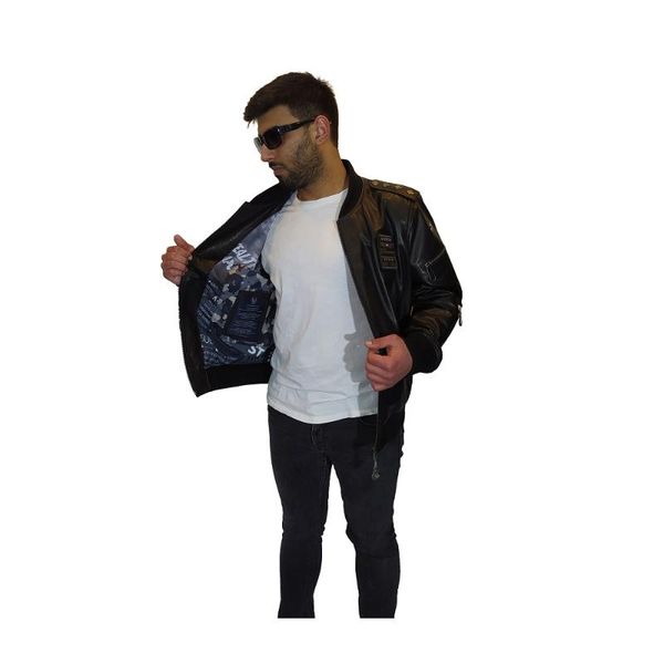 ronni men's pilot real jumbo leather jacket & faux, Black