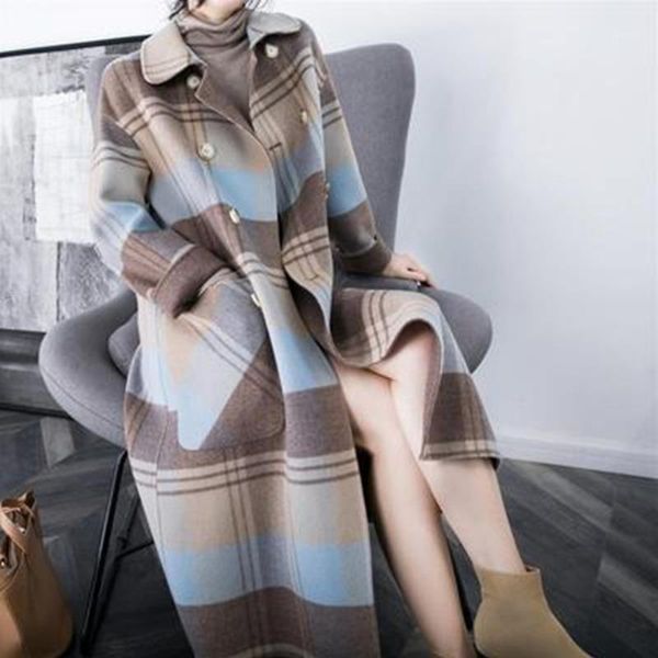 women's trench coats plaid wool female cashmere coat middle and long 2021 winter knee double breasted large pocket loose, Tan;black
women's trench coats plaid wool female cashmere coat middle and long 2021 winter knee double breasted large pocket loose, Tan;black