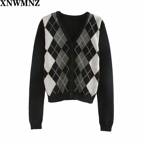 women cardigan vintage stylish geometric pattern short knitted sweater fashion long sleeve england style outerwear chaqueta 210520, White;black
women cardigan vintage stylish geometric pattern short knitted sweater fashion long sleeve england style outerwear chaqueta 210520, White;black