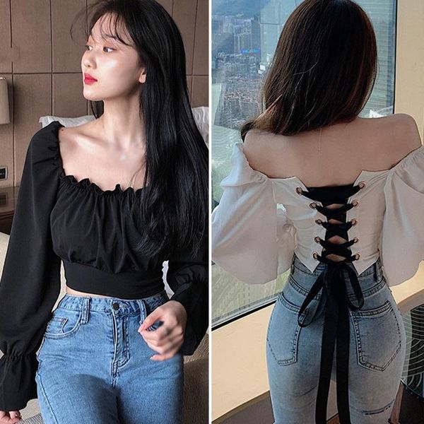 women's blouses & shirts spring and summer solid color twill collar strappy belly button exposed long-sleeved shirt retro puff slee, White
women's blouses & shirts spring and summer solid color twill collar strappy belly button exposed long-sleeved shirt retro puff slee, White