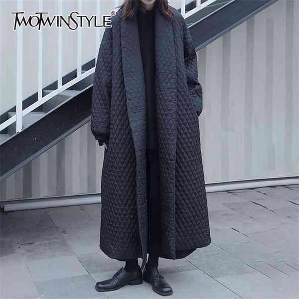 twotwinstyle splicing argyle mid parkas for women v neck long sleeve casual solid cotton coat female fashion winter stylish 210923, Black
twotwinstyle splicing argyle mid parkas for women v neck long sleeve casual solid cotton coat female fashion winter stylish 210923, Black