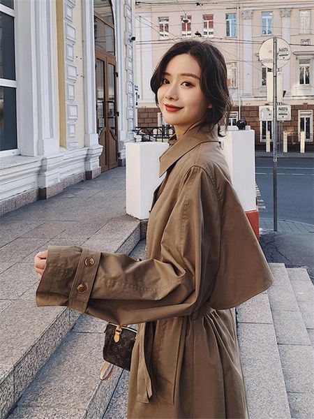 women's trench coats khaki coat mid-length 2021 spring korean loose temperament wild long windbreaker sashes f2938, Tan;black
women's trench coats khaki coat mid-length 2021 spring korean loose temperament wild long windbreaker sashes f2938, Tan;black