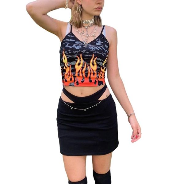 women's tanks & camis ladies summer midriff-baring camisole, girls creative flame printing v-neck sleeveless slim base, White
women's tanks & camis ladies summer midriff-baring camisole, girls creative flame printing v-neck sleeveless slim base, White