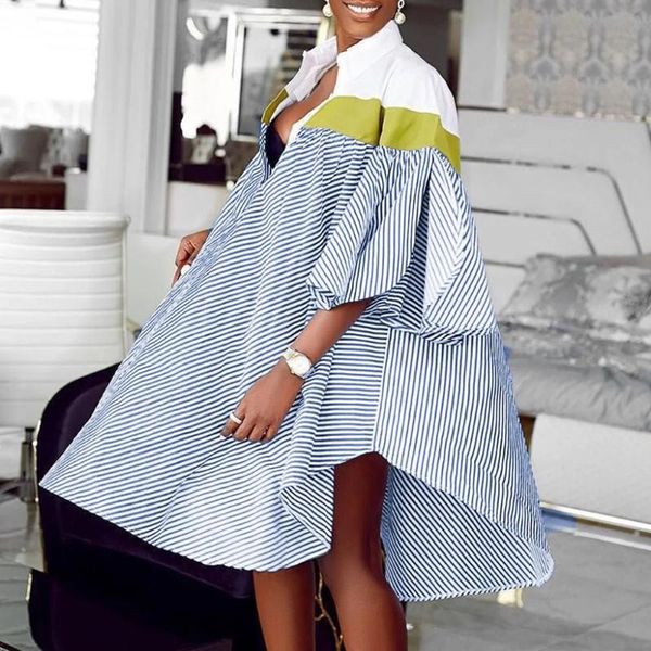 casual dresses 2021 women's dress bat sleeve stripe splicing v-neck long loose shirt europe america, Black;gray
casual dresses 2021 women's dress bat sleeve stripe splicing v-neck long loose shirt europe america, Black;gray