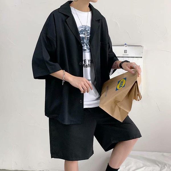 men's tracksuits 2pcs men set oversized shirt shorts solid half sleeve suit collar loose mens streetwear summer hawaiian clothing, Gray
men's tracksuits 2pcs men set oversized shirt shorts solid half sleeve suit collar loose mens streetwear summer hawaiian clothing, Gray