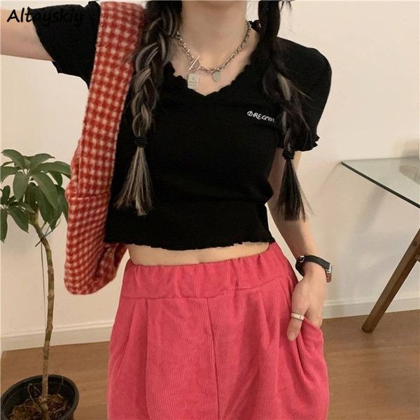 women's t-shirt short sleeve letter embroidery t-shirts women slim stretchy navel students sweet v-neck tshirt girl korean style, White
women's t-shirt short sleeve letter embroidery t-shirts women slim stretchy navel students sweet v-neck tshirt girl korean style, White