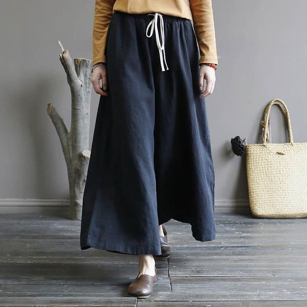 women's pants & capris plus size women ramie wide leg vintage solid elastic waist loose long summer trousers female clothing, Black;white
women's pants & capris plus size women ramie wide leg vintage solid elastic waist loose long summer trousers female clothing, Black;white