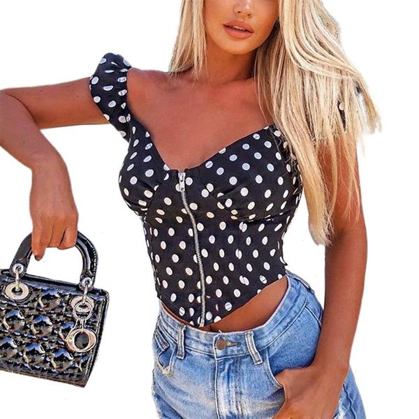 women tube blouse fashion retro polka dots off shoulder cap sleeve zipper front crop tees bandage women's blouses & shirts, White
women tube blouse fashion retro polka dots off shoulder cap sleeve zipper front crop tees bandage women's blouses & shirts, White