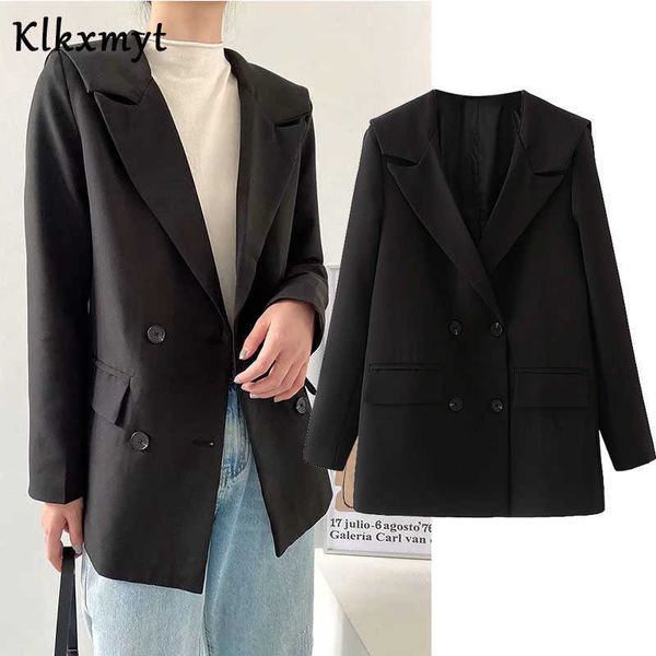 klkxmyt za blazer women fashion black elegant double breasted vintage long sleeve pockets female outerwear chic 210527, White;black
klkxmyt za blazer women fashion black elegant double breasted vintage long sleeve pockets female outerwear chic 210527, White;black