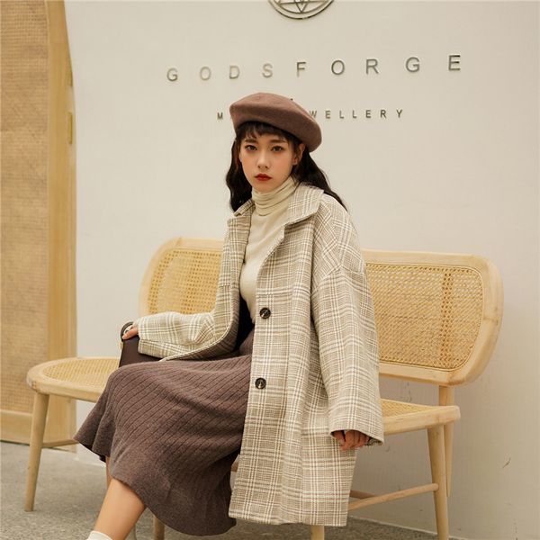 wool autumn winter single breasted loose tartan long wool female coat high quality, Black
wool autumn winter single breasted loose tartan long wool female coat high quality, Black