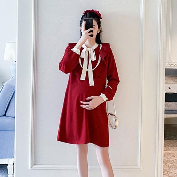 maternity dresses winter knitting dress long sleeve bow collar patchwork pregnant women sweater plus size pregnancy elegant cute, White
maternity dresses winter knitting dress long sleeve bow collar patchwork pregnant women sweater plus size pregnancy elegant cute, White
