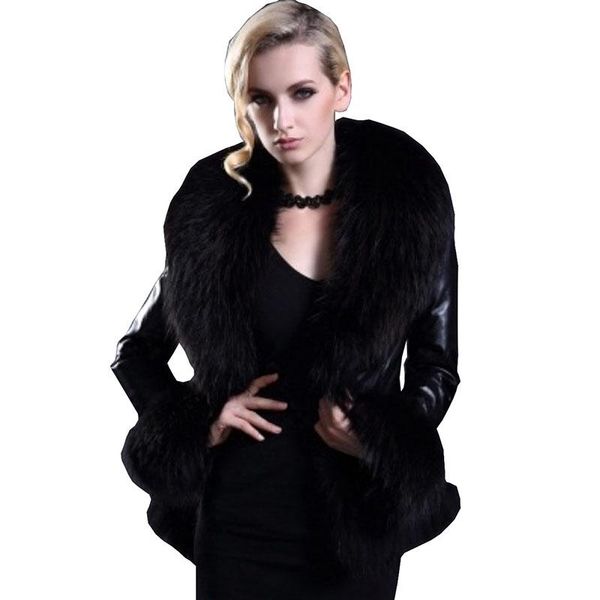 women's leather & faux european style fashion women winter pu jacket high fur raccoon collar coat 2021 elegant slim female coats g064, Black
women's leather & faux european style fashion women winter pu jacket high fur raccoon collar coat 2021 elegant slim female coats g064, Black