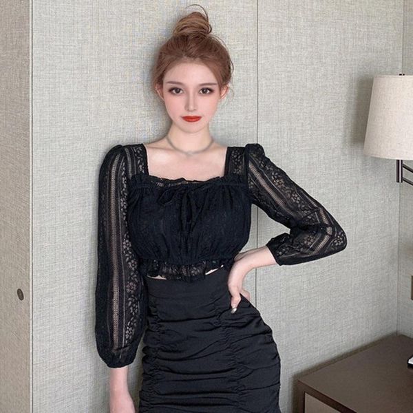 women's blouses & shirts sweet exposed navel blouse women solid color square collar spring autumn lace long sleeve ,, White
women's blouses & shirts sweet exposed navel blouse women solid color square collar spring autumn lace long sleeve ,, White