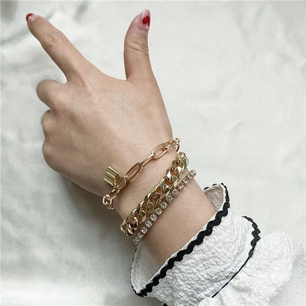 link, chain 3pcs/set gold color crystal thick bracelet female bohemian geometric buckle set jewelry girl party gift, Black
link, chain 3pcs/set gold color crystal thick bracelet female bohemian geometric buckle set jewelry girl party gift, Black