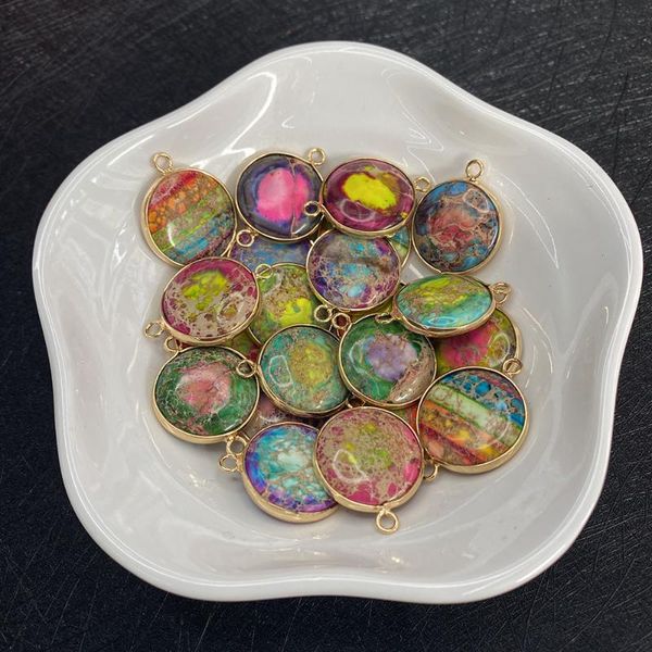 charms natural stone pendant rainbow color round double hole copper edging diy necklace bracelet for jewelry making, Bronze;silver
charms natural stone pendant rainbow color round double hole copper edging diy necklace bracelet for jewelry making, Bronze;silver