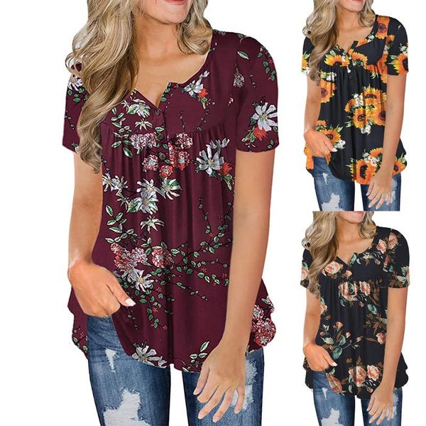 fashion women's summer short sleeve v-neck printed casual button pullover t-shirt loose plus size, White
fashion women's summer short sleeve v-neck printed casual button pullover t-shirt loose plus size, White