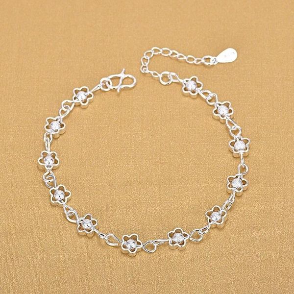 link, chain 925 sier bracelet fashion small flower hollow plum frosted bead fine jewelry, Black
link, chain 925 sier bracelet fashion small flower hollow plum frosted bead fine jewelry, Black