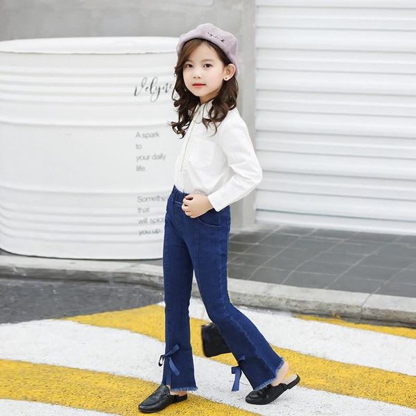 girls cotton long pants spring autumn kids flared trousers with bow soft children's casual elastic waist girl clothes jeans, Blue
girls cotton long pants spring autumn kids flared trousers with bow soft children's casual elastic waist girl clothes jeans, Blue