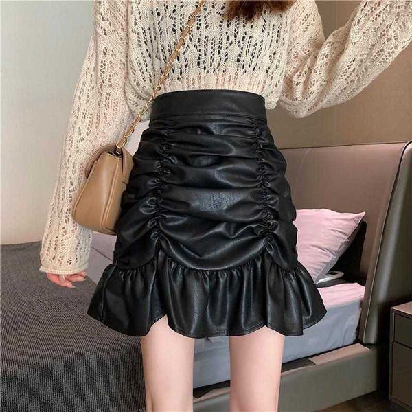 sweet pleated ruffles small leather skirt women's autumn korean high waist a- shaped hip for women culottes vintage 210601, Black
sweet pleated ruffles small leather skirt women's autumn korean high waist a- shaped hip for women culottes vintage 210601, Black