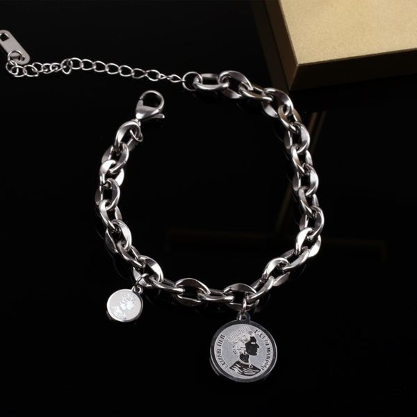 queen's portrait coin titanium steel hip hop personality korean version simple niche design indifference style bracelet woman, Black
queen's portrait coin titanium steel hip hop personality korean version simple niche design indifference style bracelet woman, Black
