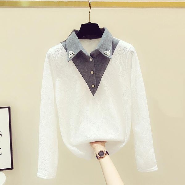 women's blouses & shirts fashion color stitching thick bottoming shirt 2021 fall winter blouse beading crocheted hollow lace offiec lad, White
women's blouses & shirts fashion color stitching thick bottoming shirt 2021 fall winter blouse beading crocheted hollow lace offiec lad, White