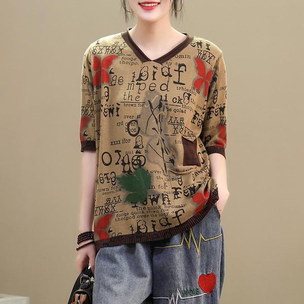 women's sweaters lettered printing knitwear summer 2021 loose casual v-neck half sleeves khaki yellow pullover women and pullovers, White;black
women's sweaters lettered printing knitwear summer 2021 loose casual v-neck half sleeves khaki yellow pullover women and pullovers, White;black