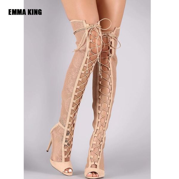 women summer shoes over the knee high heels boots cross tied lace zippers fashion mesh hollow out 2021, Black
women summer shoes over the knee high heels boots cross tied lace zippers fashion mesh hollow out 2021, Black