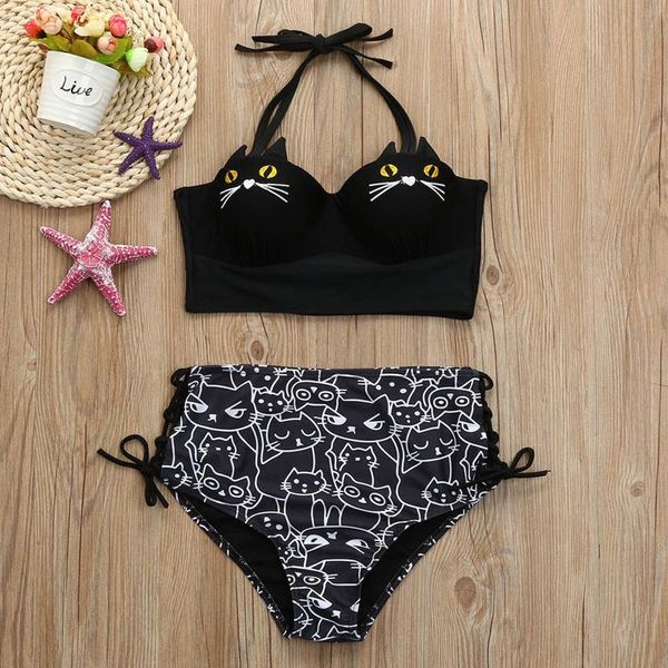women's swimwear swimming suit bather halter kitty bikini set underwire padded bathing swimsuit black cat girls push up bikinis, White;black
women's swimwear swimming suit bather halter kitty bikini set underwire padded bathing swimsuit black cat girls push up bikinis, White;black
