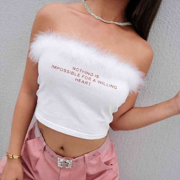 women strapless feather bandeau boob tube letter print crop casual cami blouse shirt, White
women strapless feather bandeau boob tube letter print crop casual cami blouse shirt, White