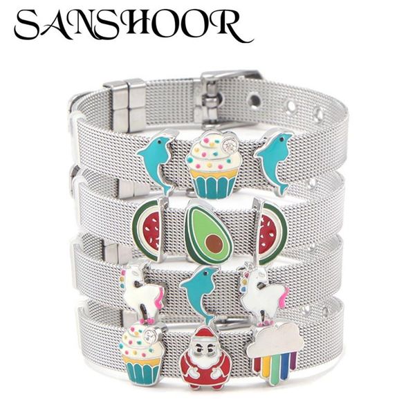 charm bracelets sanshoor enamel designer mesh bracelet with lovely cartoon slides charms as stainless steel diy jewelry for women teenagers, Golden;silver
charm bracelets sanshoor enamel designer mesh bracelet with lovely cartoon slides charms as stainless steel diy jewelry for women teenagers, Golden;silver