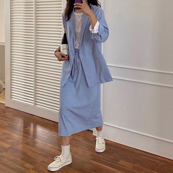 two piece dress chic casual women suits autumn suit jacket and skirt two-piece solid black blue spring outwear pocket 2 pcs set mwts, White
two piece dress chic casual women suits autumn suit jacket and skirt two-piece solid black blue spring outwear pocket 2 pcs set mwts, White