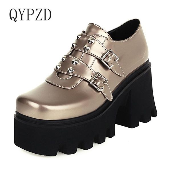 dress shoes fashion rivets creepers platform gothic chunky heel women high gold silver patent leather plus size 44, Black
dress shoes fashion rivets creepers platform gothic chunky heel women high gold silver patent leather plus size 44, Black