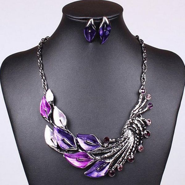 earrings & necklace boho peacock tail tassel colar sets jewelry set for women crystal statement choker drop costume party, Silver