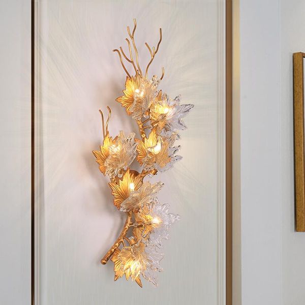 wall lamp gold flower parlor sconce surface mount light copper metal clear glass hall restaurant home decoration
wall lamp gold flower parlor sconce surface mount light copper metal clear glass hall restaurant home decoration
